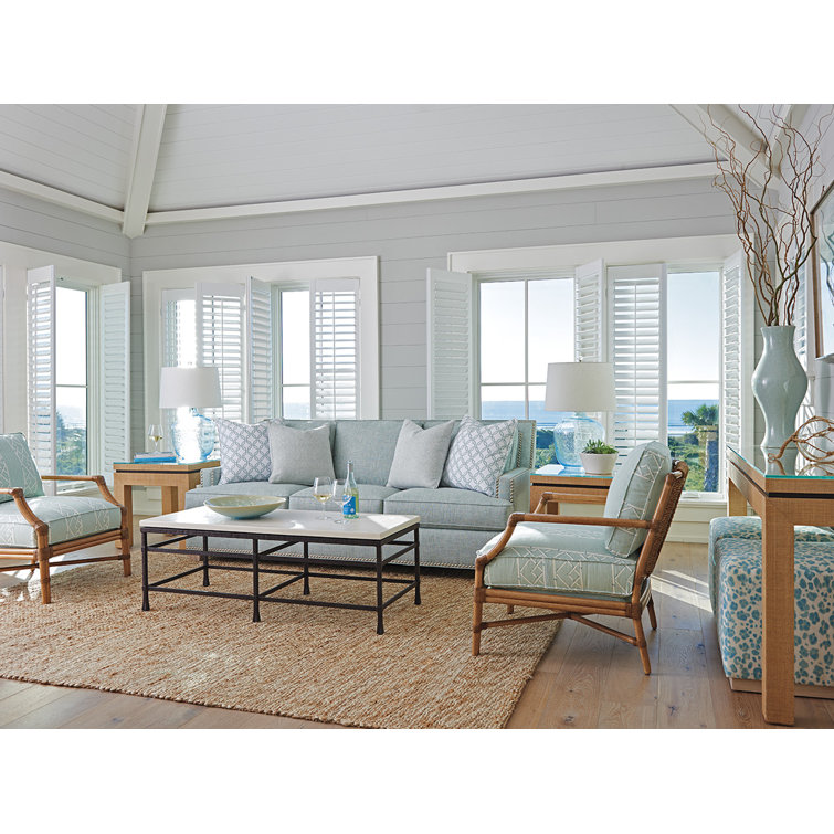 Laguna Beige Stripe Leather-Wrapped Rattan Accent Chair