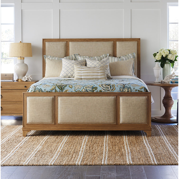 Cream Upholstered Queen Bed with Wood Frame and Drawer