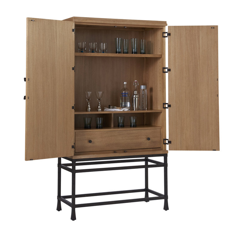 Newport Transitional Sandstone Bar Cabinet with Hammered Bronze Base