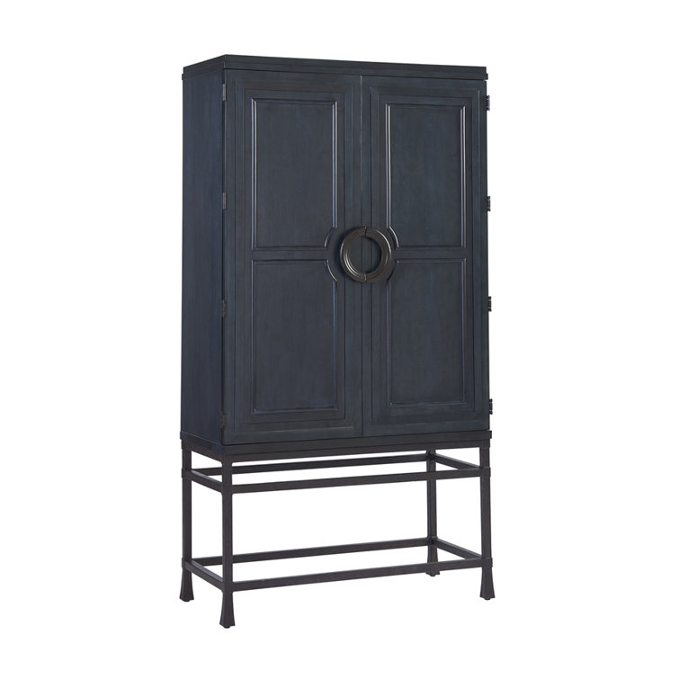 Newport Marine Blue 42'' Transitional Bar Cabinet with Bronze Accents