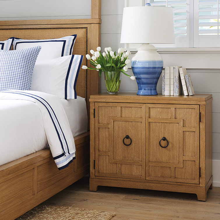 Collins 38" Transitional Sandstone Nightstand with Geometric Fretwork