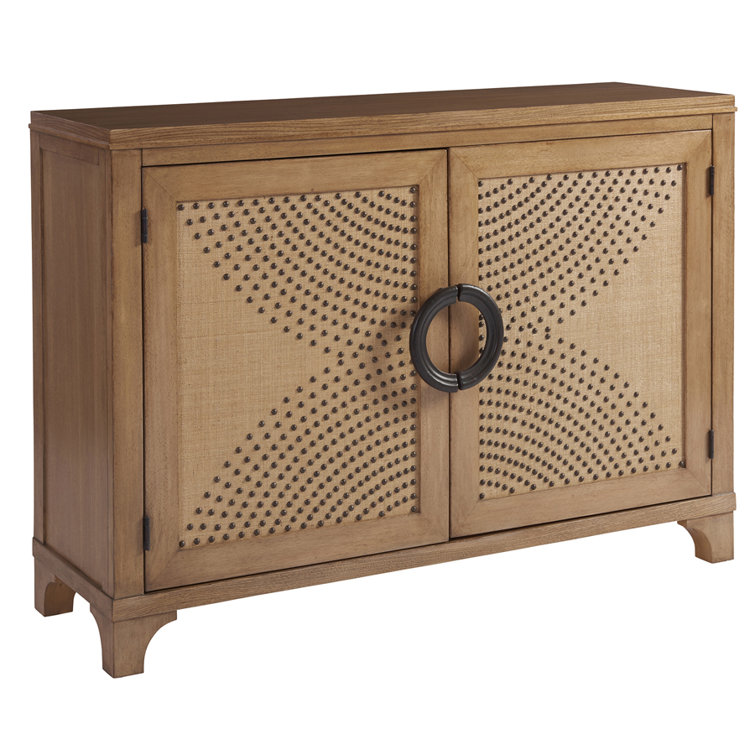 Sandstone Coastal Raffia Door Hall Chest with Nailhead Trim