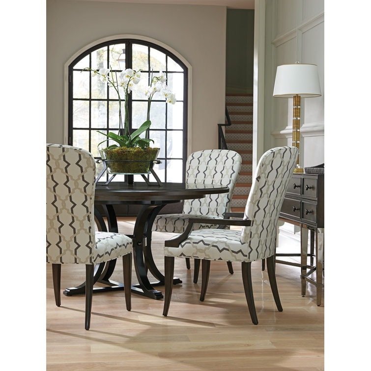 White Upholstered Wood Side Chair with Patterned Seat