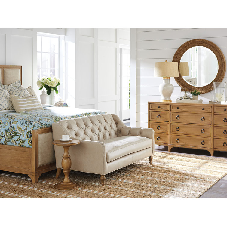 Transitional Newport 14'' Round Wood & Glass End Table in Sandstone