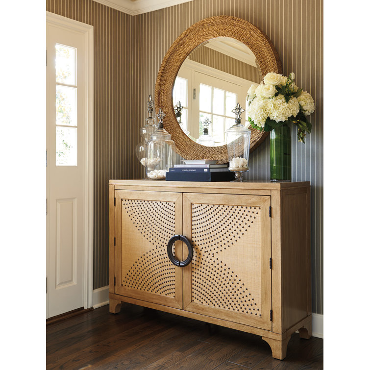 Sandstone Coastal Raffia Door Hall Chest with Nailhead Trim