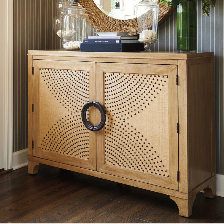 Sandstone Coastal Raffia Door Hall Chest with Nailhead Trim