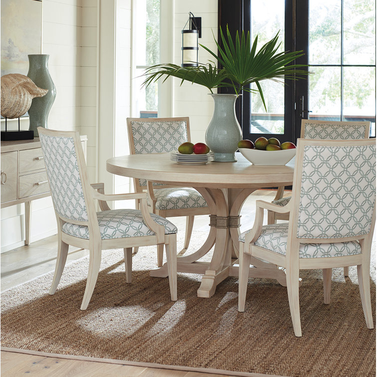 Sailcloth Cream Extendable Round Wood Dining Table, Seats Eight