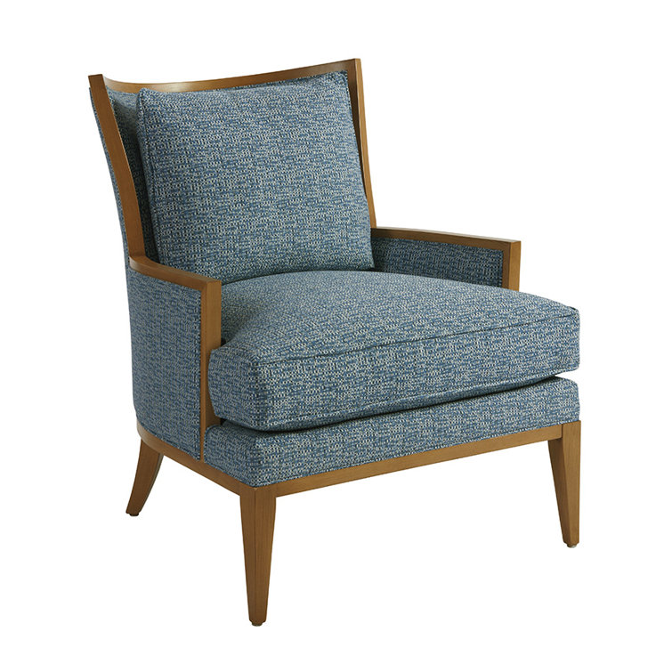 Blue Upholstered Wood Barrel Accent Chair