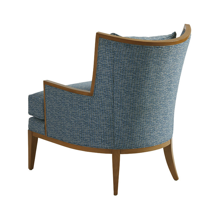 Blue Upholstered Wood Barrel Accent Chair