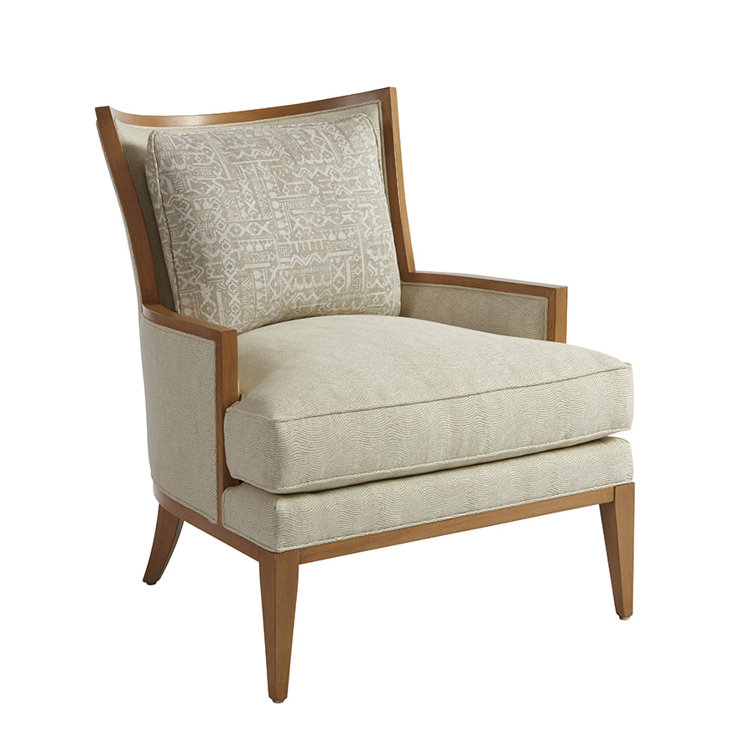 Blue Upholstered Wood Barrel Accent Chair