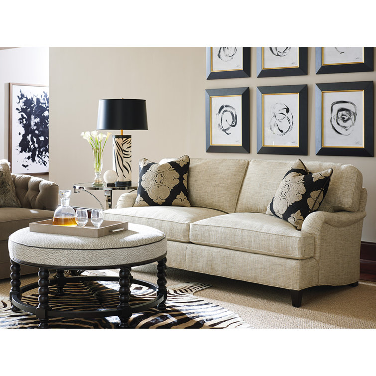 Kona Taupe Round Leather Welt Upholstered Ottoman