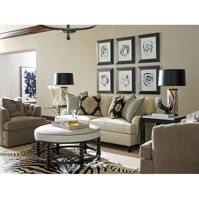 Kona Taupe Round Leather Welt Upholstered Ottoman