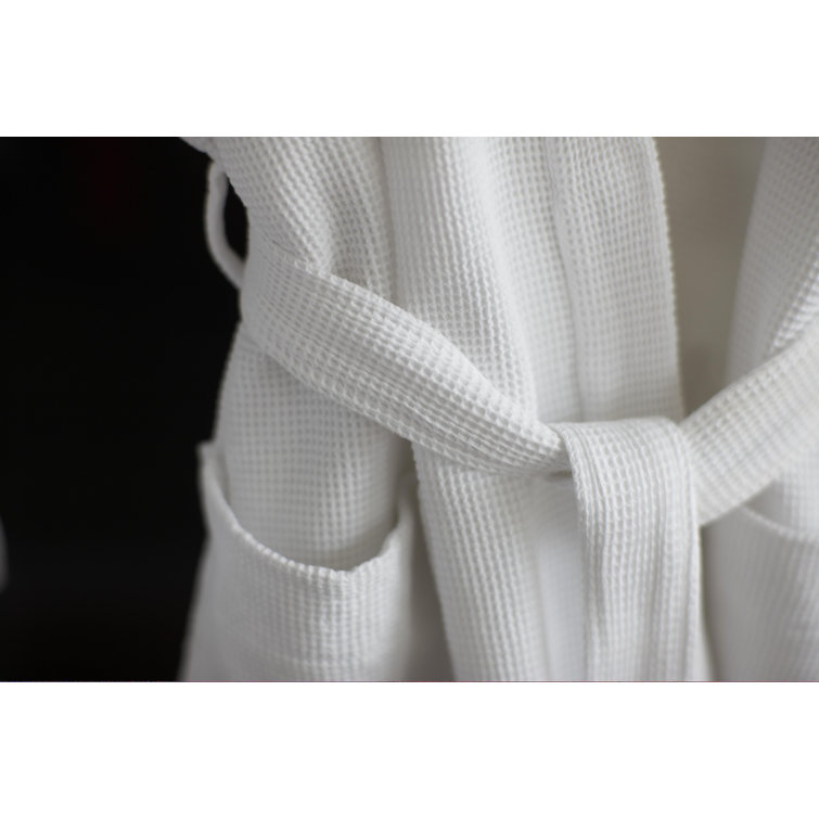 Fog Gray Organic Cotton Waffle Spa Robe, Small/Medium