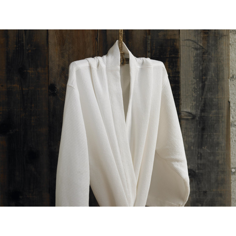 Fog Gray Organic Cotton Waffle Spa Robe, Small/Medium