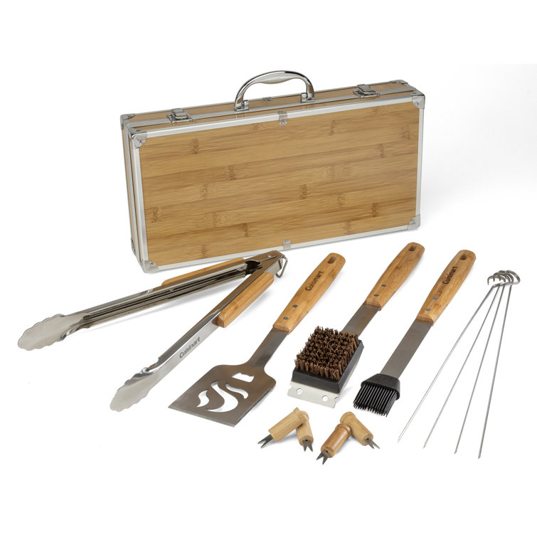 13-Piece Stainless Steel Grill Tool Set with Bamboo Handles