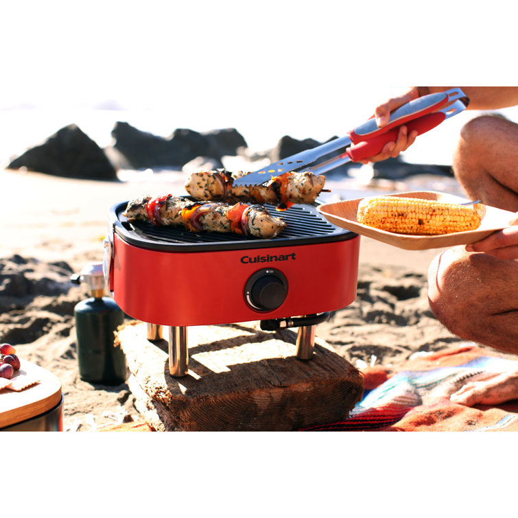 Cuisinart Red Portable Propane Gas Grill with Wooden Lid