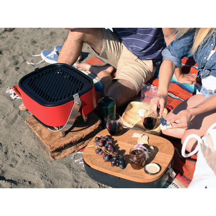 Cuisinart Red Portable Propane Gas Grill with Wooden Lid
