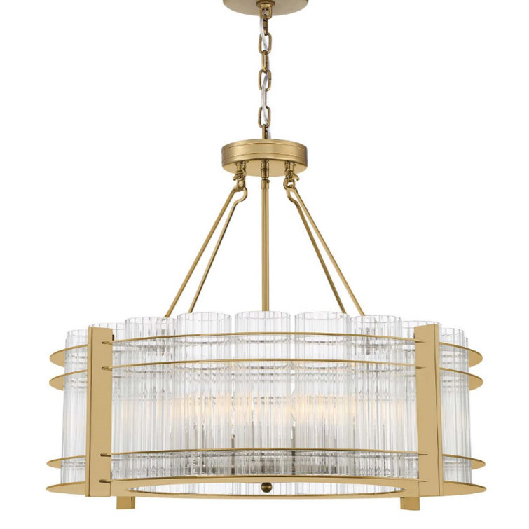 Polished Nickel 28" Round Glass Drum Chandelier