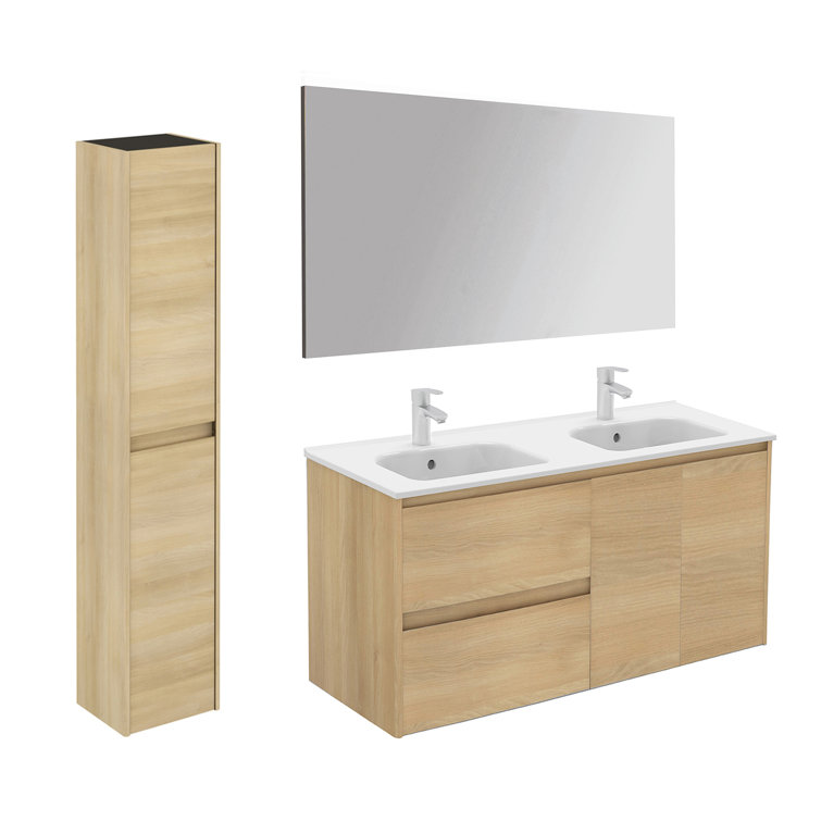 Ambra Nordic Oak 47.5'' Wall Mounted Double Vanity with Mirror