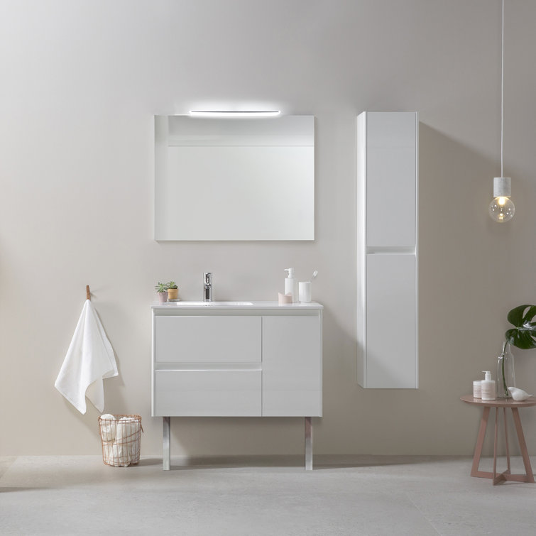 Ambra 36'' Gloss White Single Bathroom Vanity with Mirror