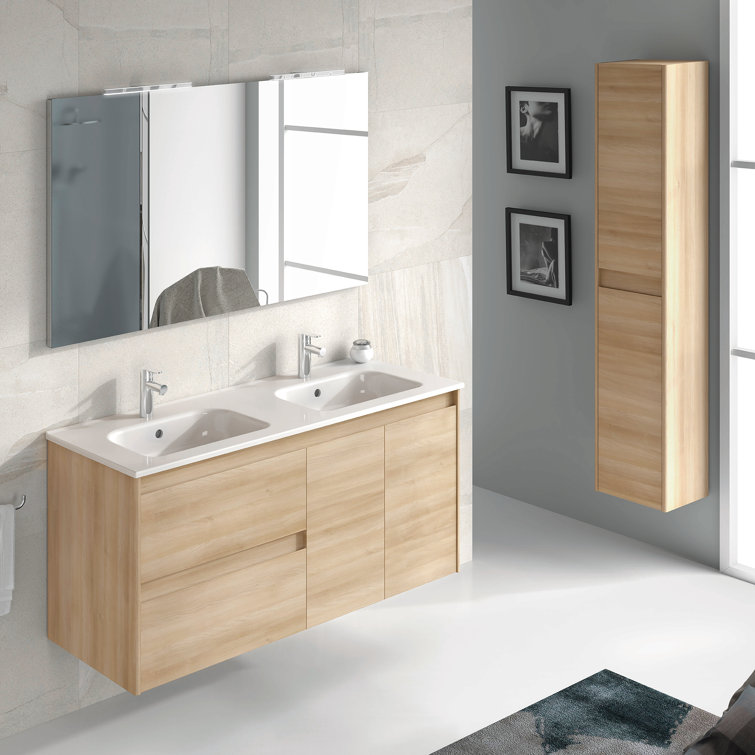 Ambra Nordic Oak 47.5'' Wall Mounted Double Vanity with Mirror