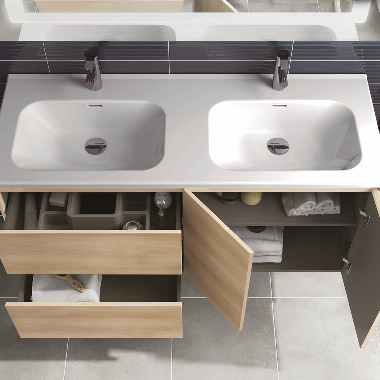 Ambra Nordic Oak 47.5'' Wall Mounted Double Vanity with Mirror