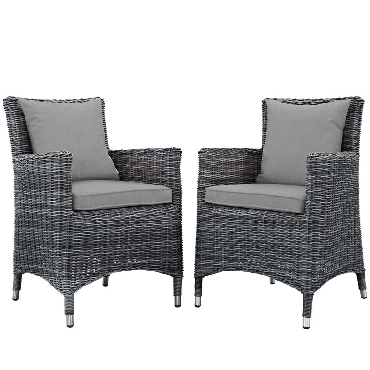 Gray Wicker Outdoor Dining Chairs with Cushions