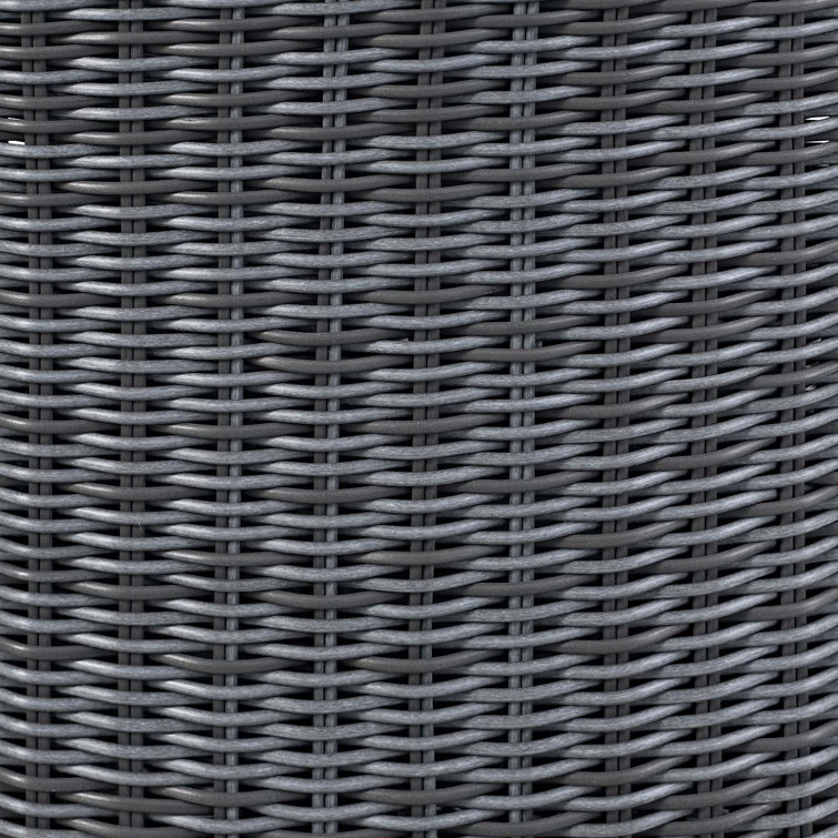 Gray Wicker Outdoor Dining Chairs with Red Cushions