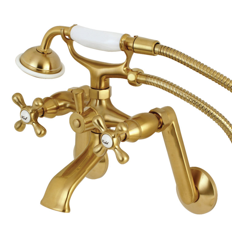 Brushed Brass Wall Mount Clawfoot Tub Faucet with Hand Shower