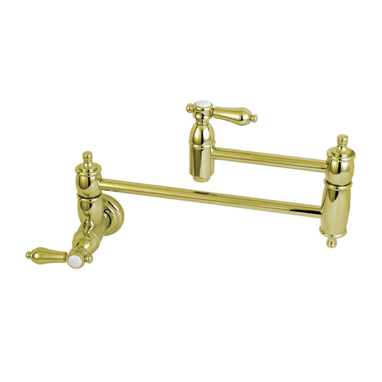 Polished Brass Dual Handle Wall Mount Pot Filler Faucet