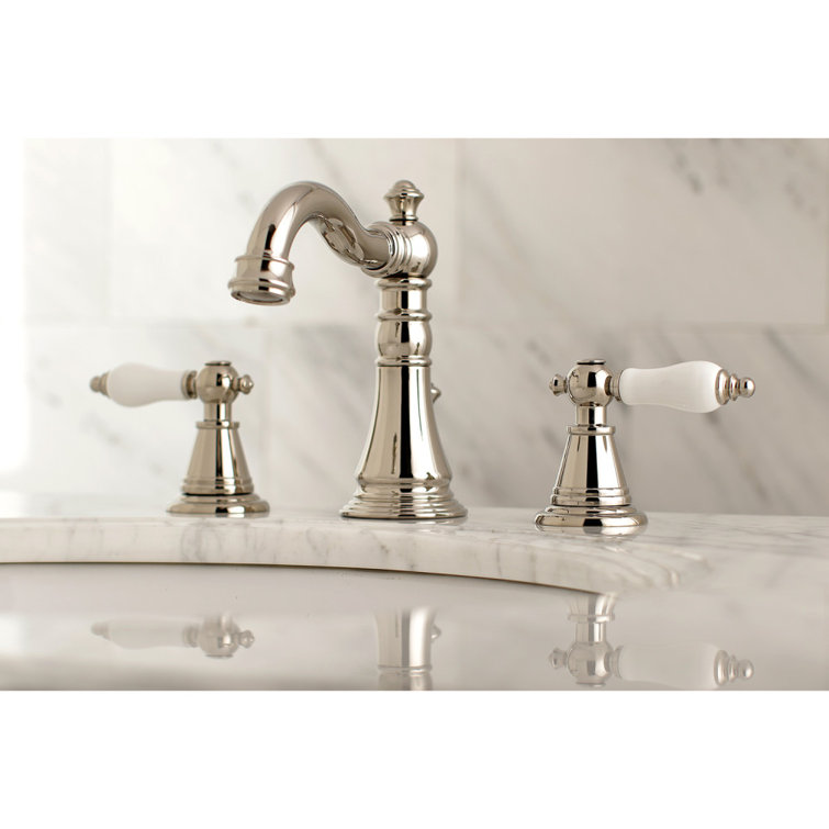 Polished Nickel Traditional Widespread Bathroom Faucet with Drain