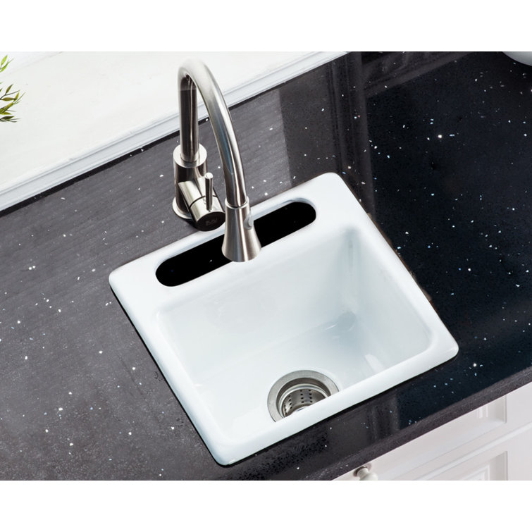 White 15-Inch Cast Iron Single Bowl Drop-In Kitchen Sink