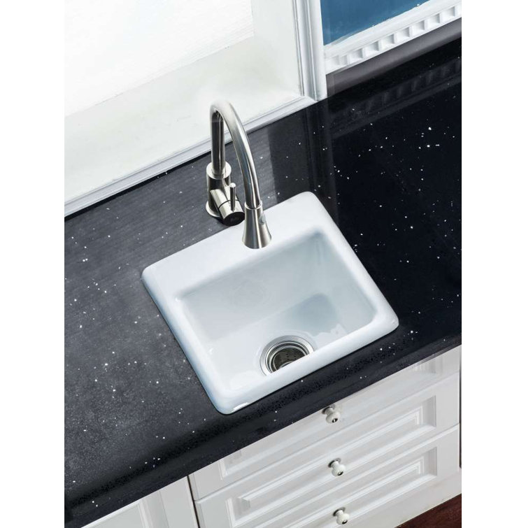 White 15-Inch Cast Iron Single Bowl Drop-In Kitchen Sink