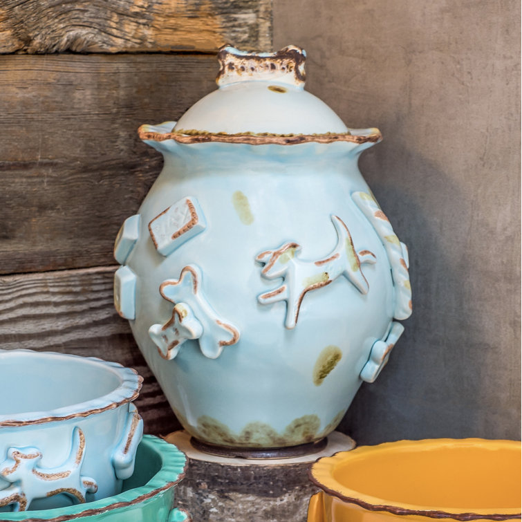 Baby Blue Ceramic Airtight Dog Treat Jar