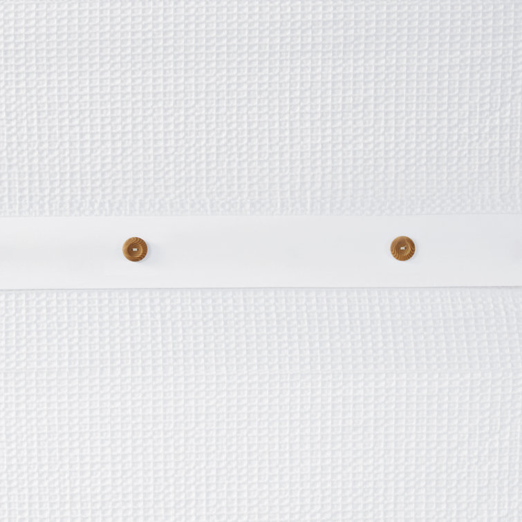 White Cotton Waffle Weave Shower Curtain with Button Accents