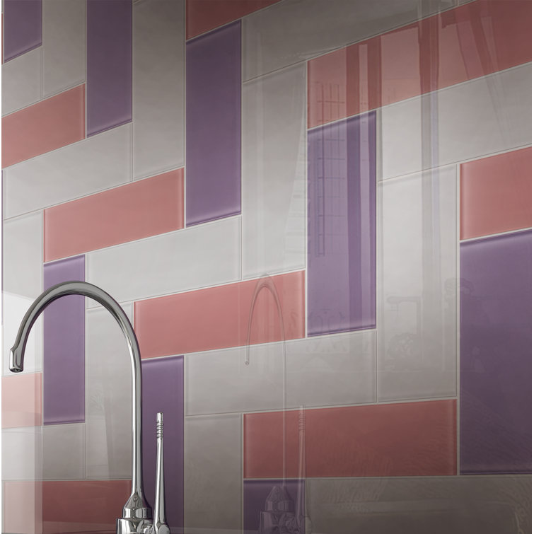Purple 4'' x 12'' Glass Mosaic Subway Tile for Bathroom and Kitchen