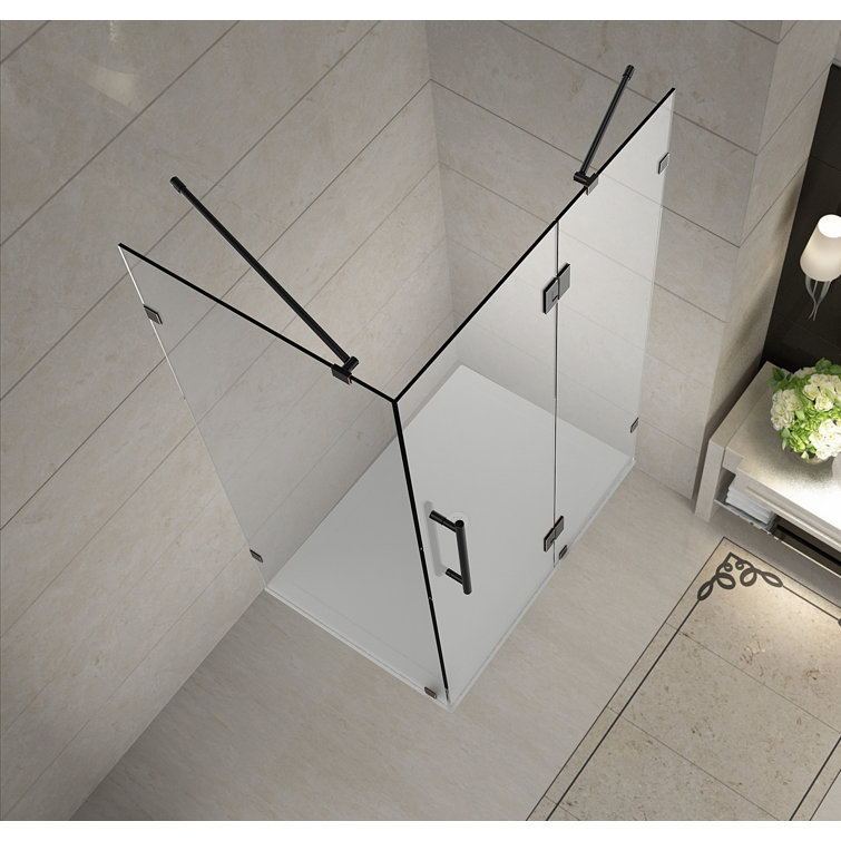 Avalux 33" Frosted Glass Frameless Stainless Steel Shower Enclosure