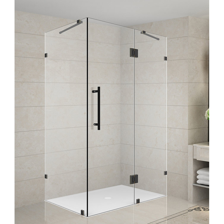 Avalux 33" Frosted Glass Frameless Stainless Steel Shower Enclosure