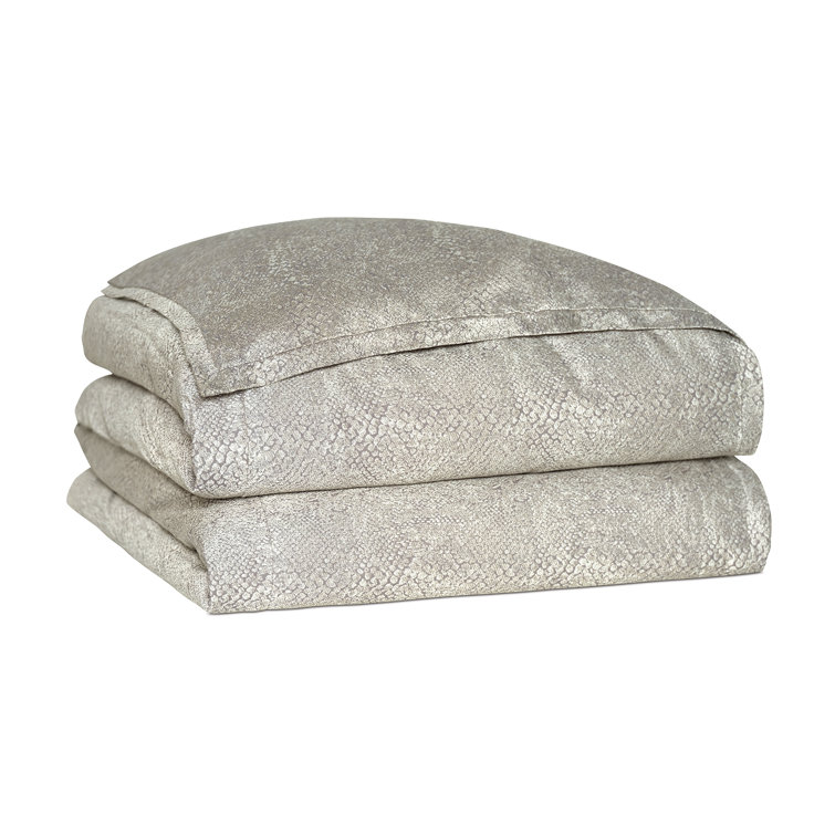 Ezra Twin Gray and Silver Faux Snakeskin Duvet Cover Set