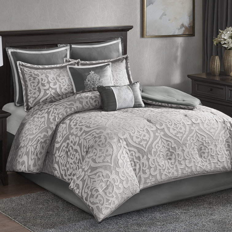 California King Silver Microfiber 8-Piece Comforter Set