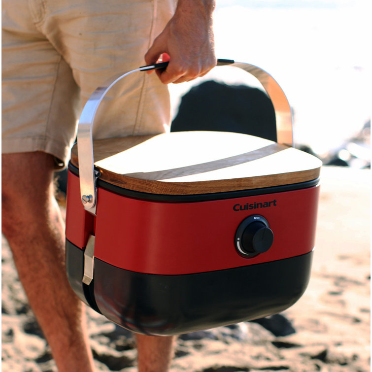 Cuisinart Red Portable Propane Gas Grill with Wooden Lid