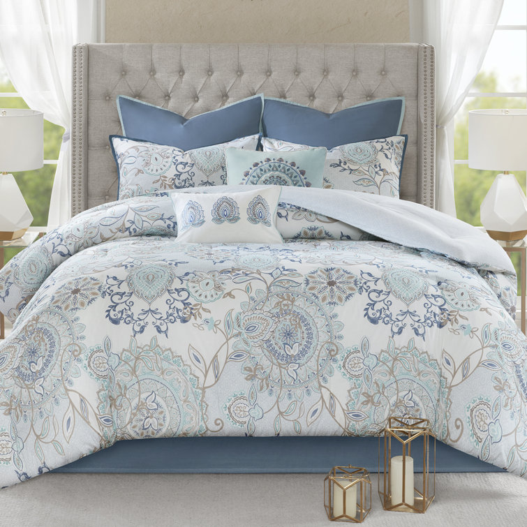 Isla Blue Queen Cotton Reversible 8-Piece Comforter Set