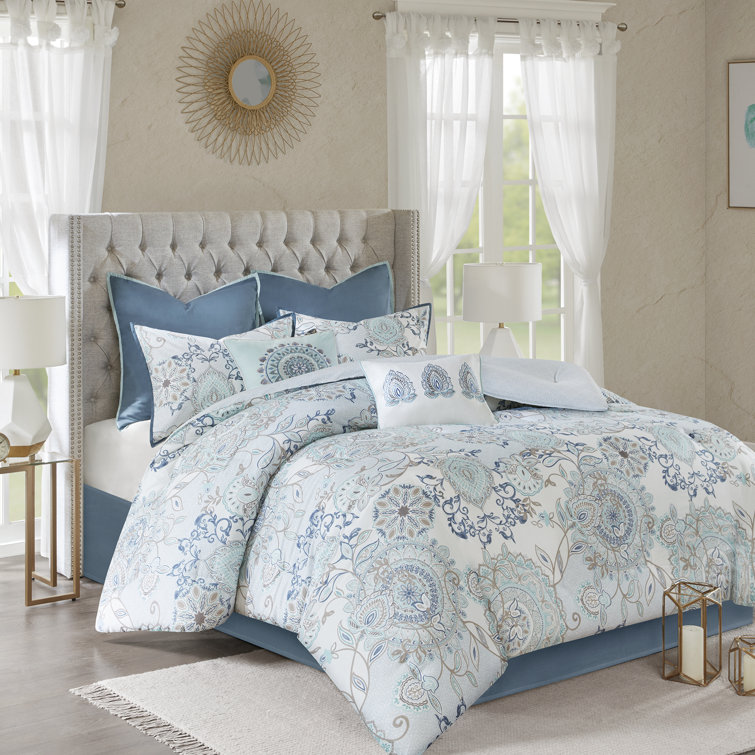 Isla Blue Queen Cotton Reversible 8-Piece Comforter Set