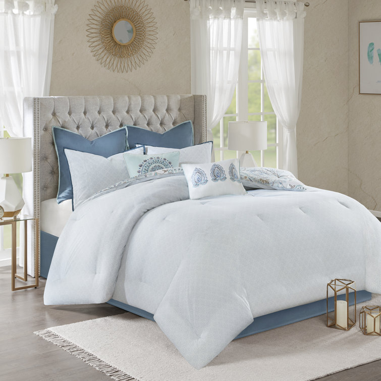 California King Blue Cotton Reversible Comforter Set