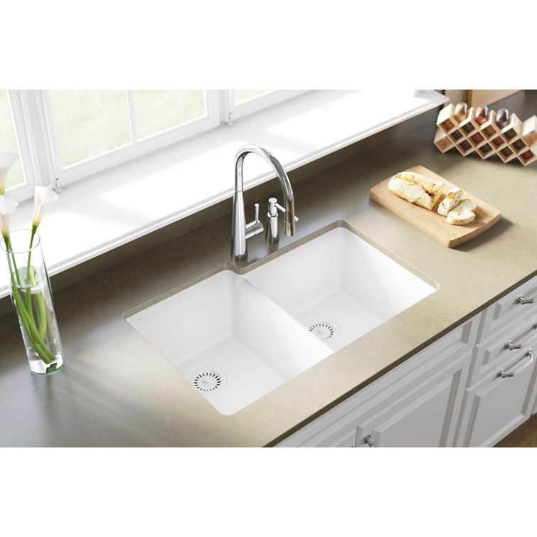 White Quartz Double Bowl Undermount Kitchen Sink