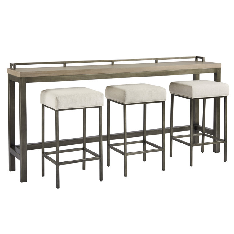 Mitchell 82'' Gray Wood and Metal Console Table with Stools