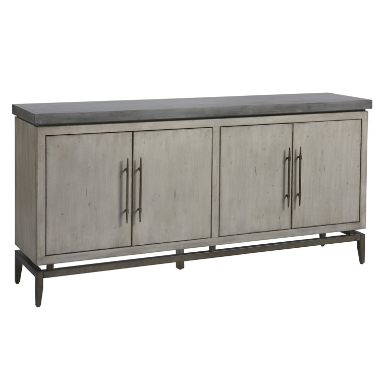Gray Faux Concrete Top Media Console with Metal Base