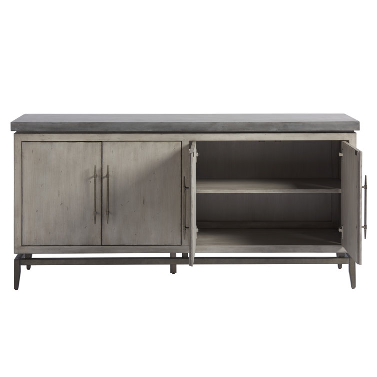 Gray Faux Concrete Top Media Console with Metal Base