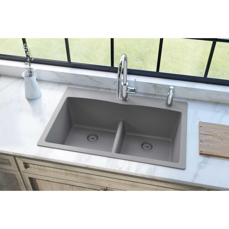 Greystone Quartz Double Basin Drop-In Kitchen Sink