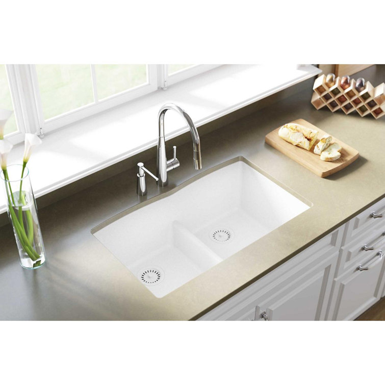White Quartz Double Bowl Undermount Kitchen Sink